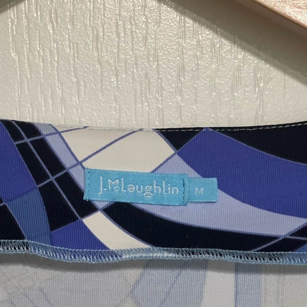 J. McLaughlin Blue Wave Print Long Sleeve Wrap Dress - Picture 7 of 8
